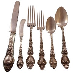 Vintage Douvaine by Unger Sterling Silver Flatware Service Set of 57 Pieces Art Nouveau