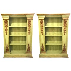 Pair of Palatial 19th Century Swedish Parcel-Gilt and Painted Bookcases