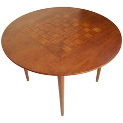 Vintage Round Table with Chess Board Inlay