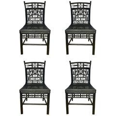 Chinoiserie Chippendale Style Lacquered Bamboo Cane Dining Chairs