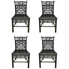 Chinoiserie Chippendale Style Lacquered Bamboo Cane Dining Chairs