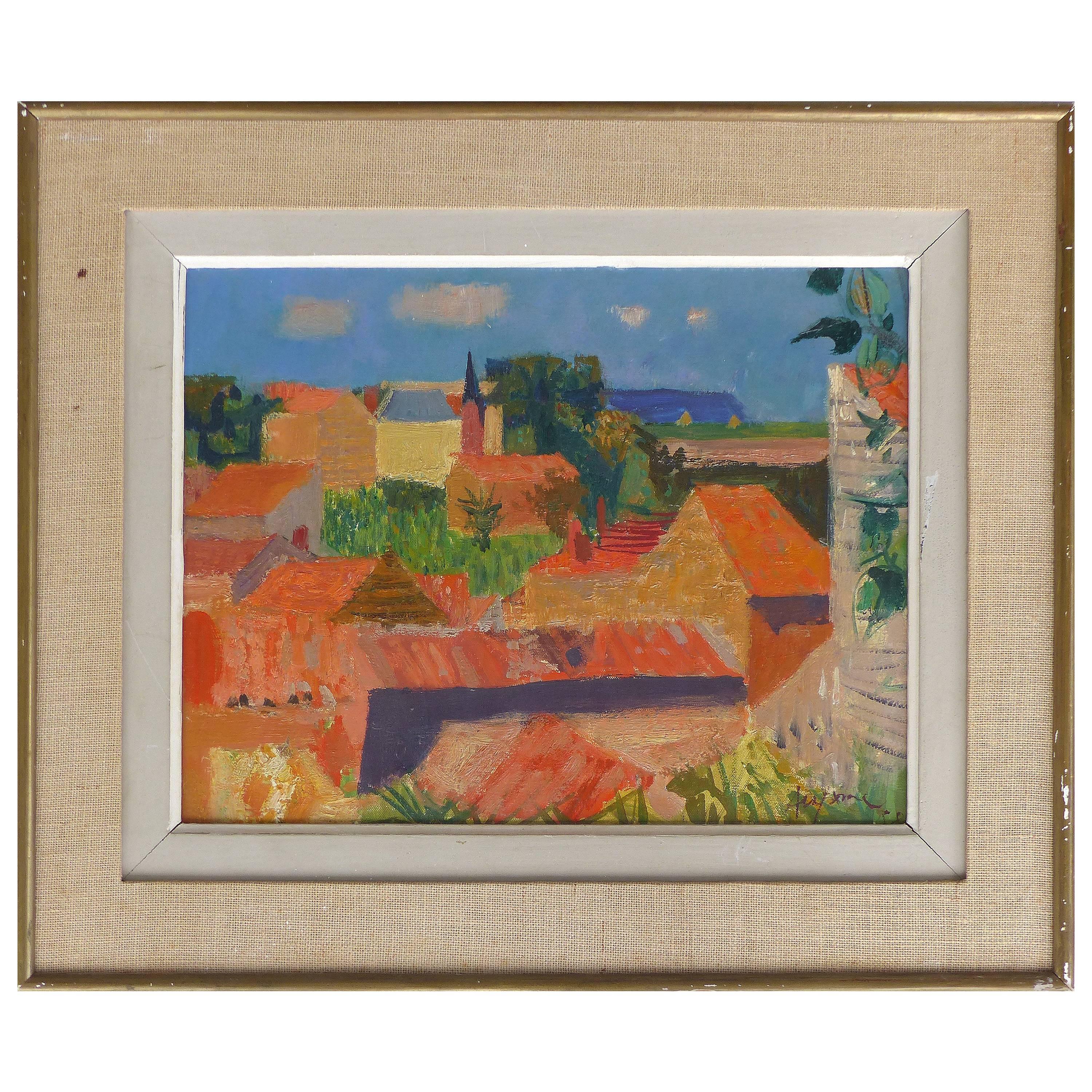 Jean Claude Aujume 1959 Midcentury Oil Painting of a French Landscape 