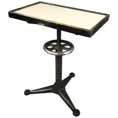 Industrial Bausch & Lomb Milk Glass Optometry Examination Side Table