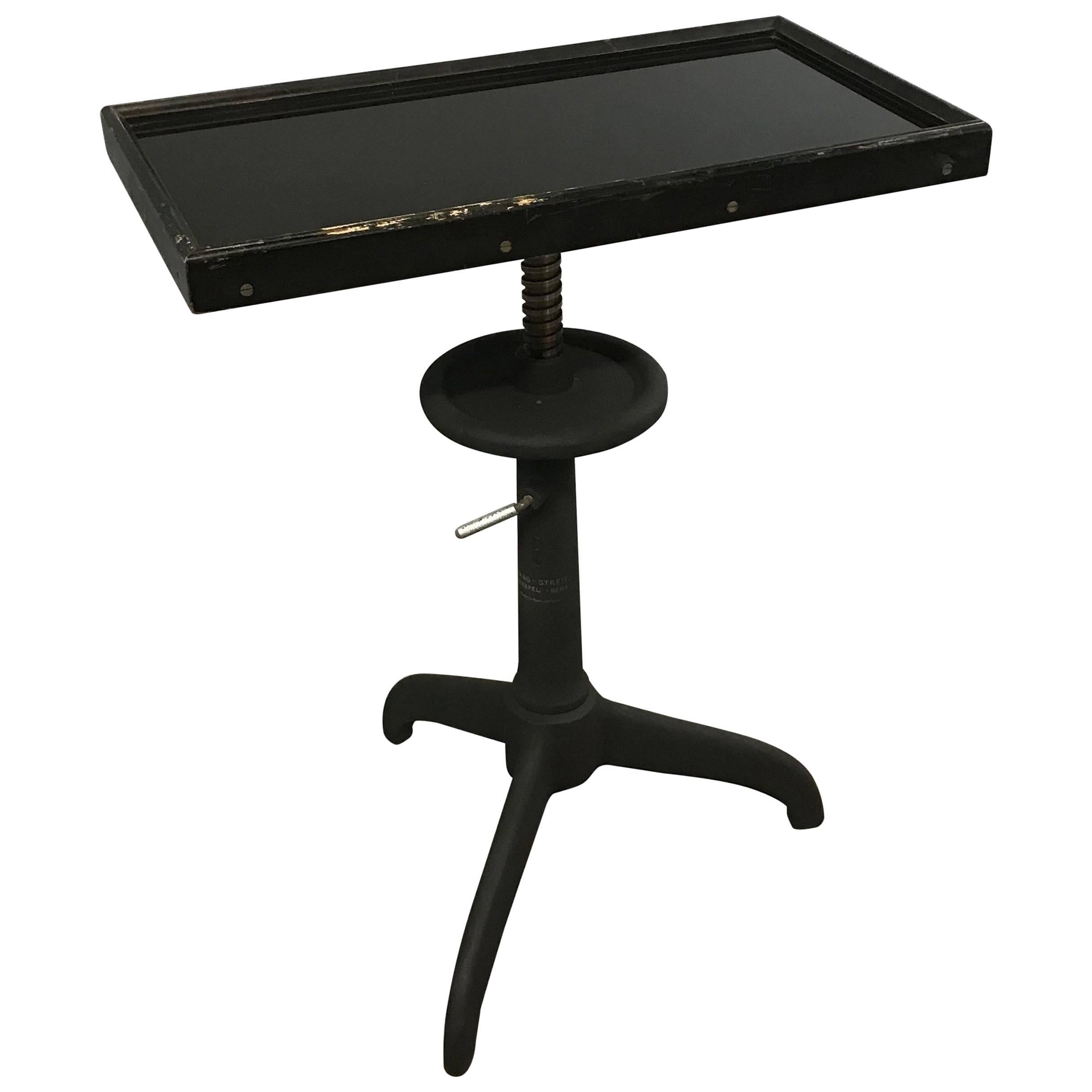 Industrial Bausch & Lomb Black Glass Optometry Examination Side Table