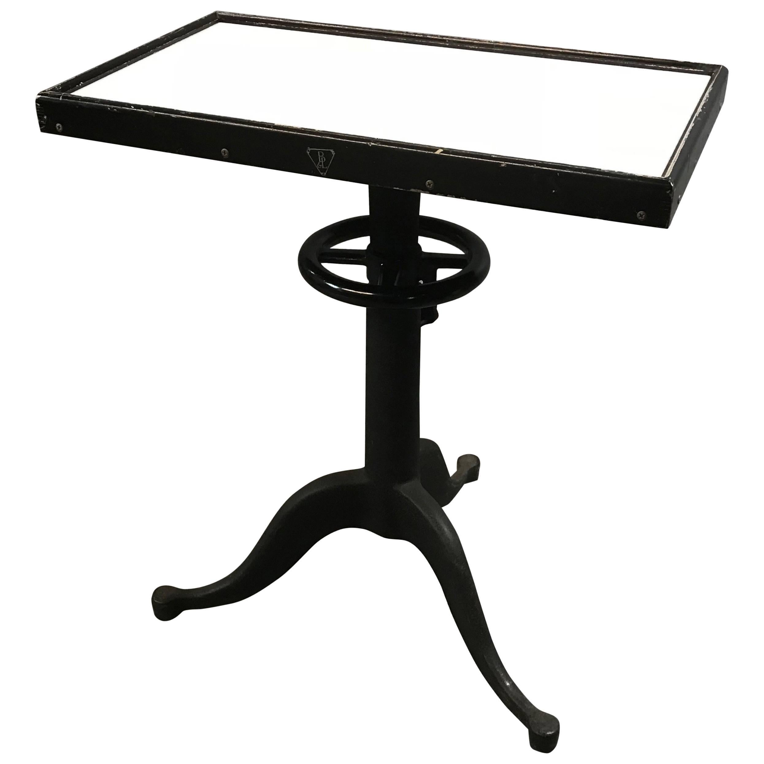 Industrial Bausch & Lomb Milk Glass Optometry Examination Side Table