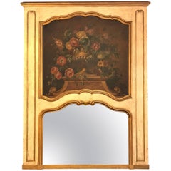 Miroir mural ancien peint et doré au treillis ou au-dessus de la cheminée