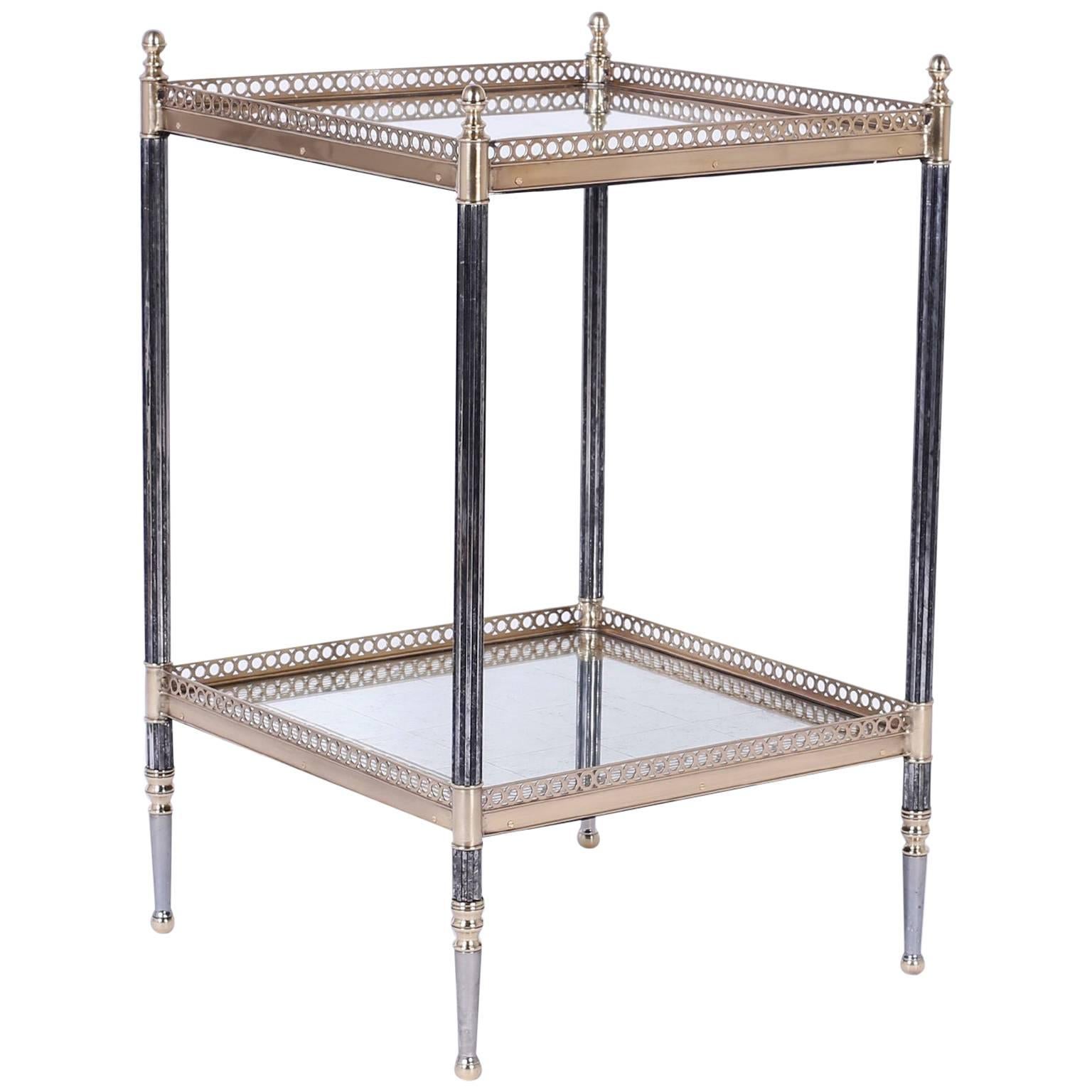 Two-Tiered Metal Glass and Brass Stand