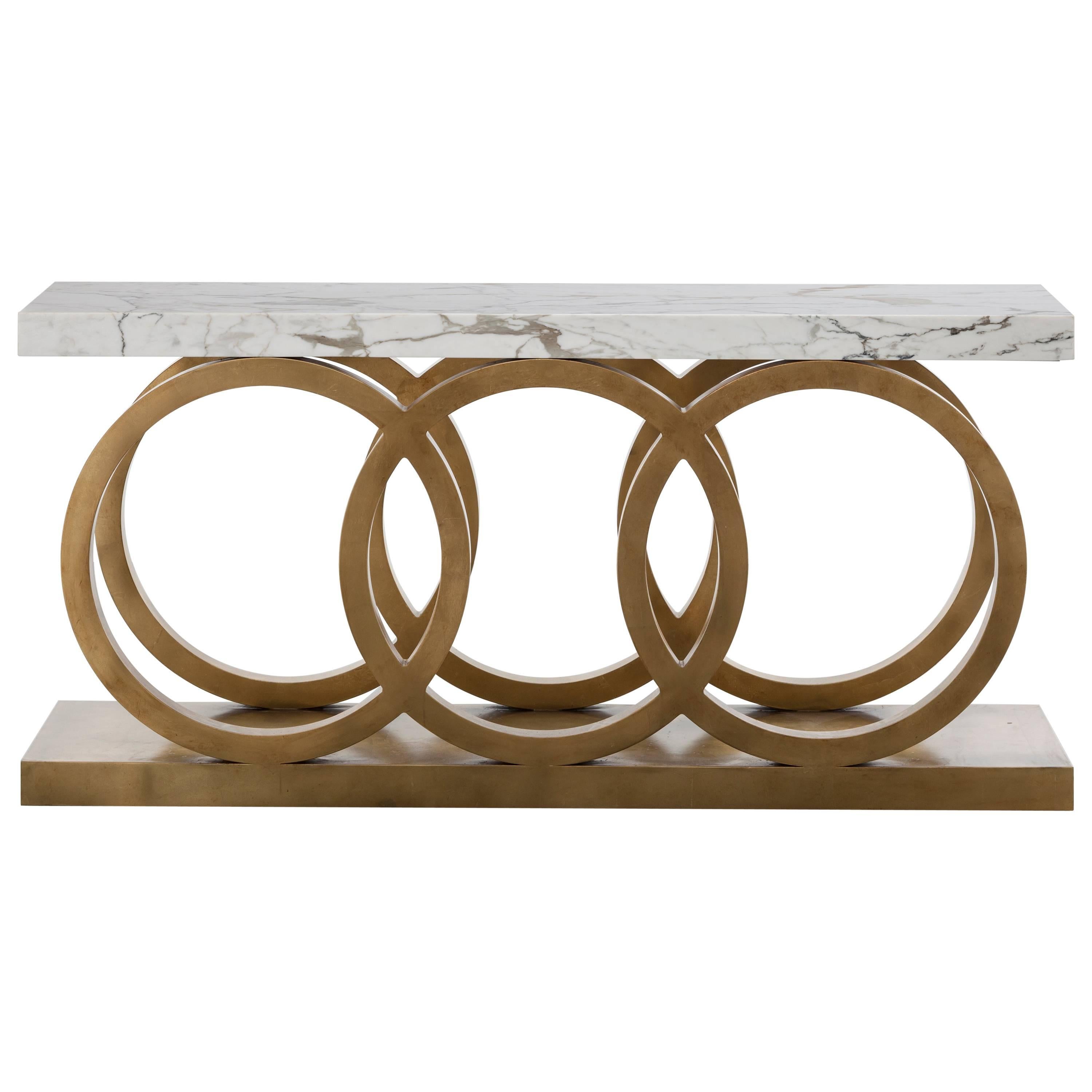 OSLO GRANDE CONSOLE - Modern Circular Design Gold Leaf and Carrara Marble Table