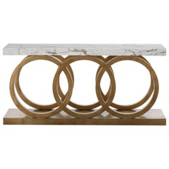 OSLO GRANDE CONSOLE - Modern Circular Design Gold Leaf and Carrara Marble Table