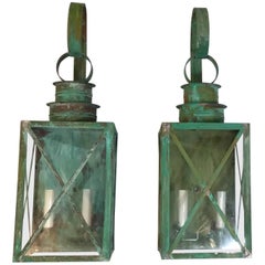 Pair of Architectural Wall Hanging Copper Lantern 