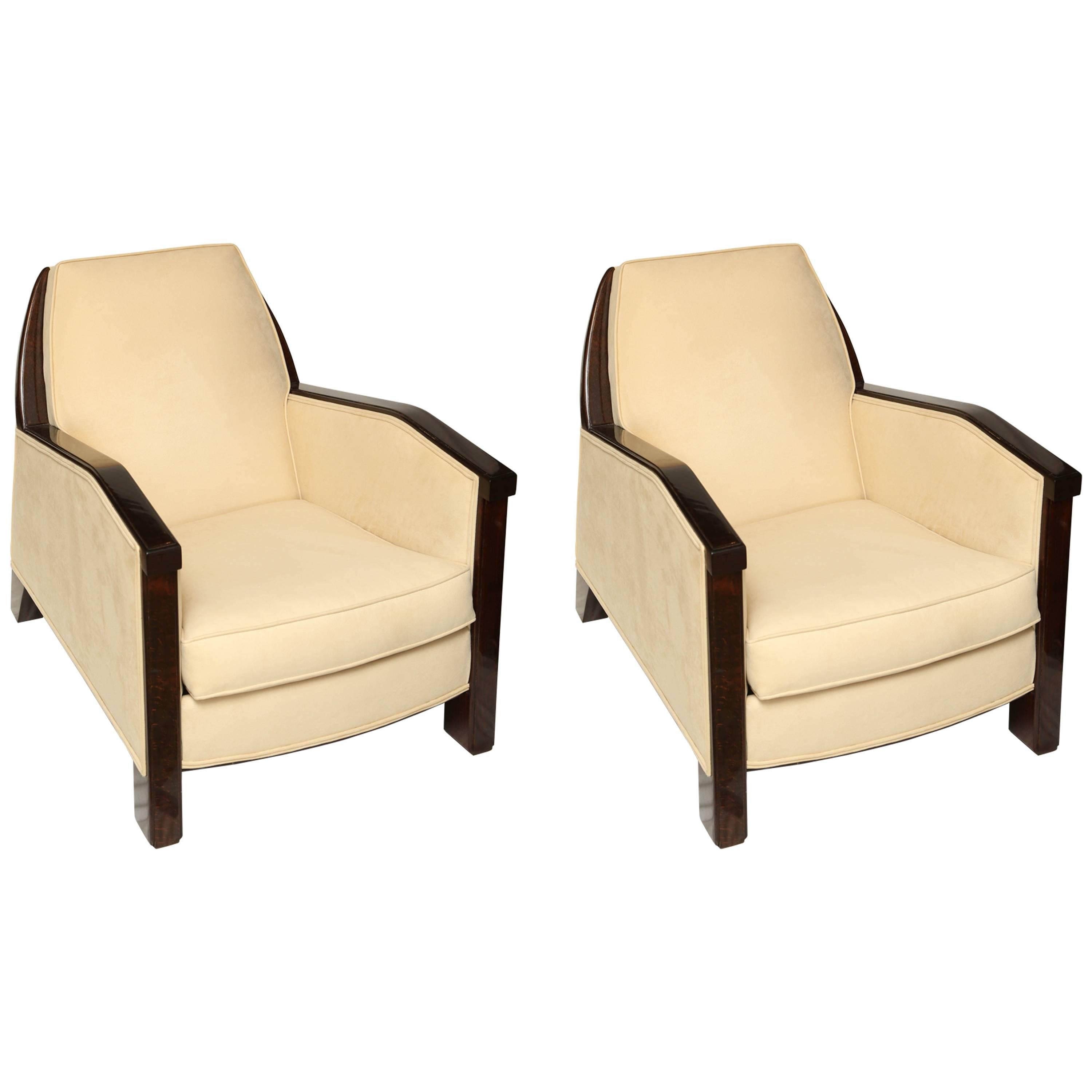 Beautiful Pair of 1930s French Rosewood Art Deco Armchairs