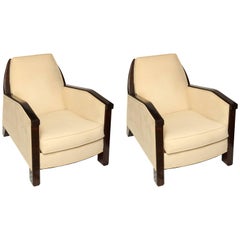 Beautiful Pair of 1930s French Rosewood Art Deco Armchairs