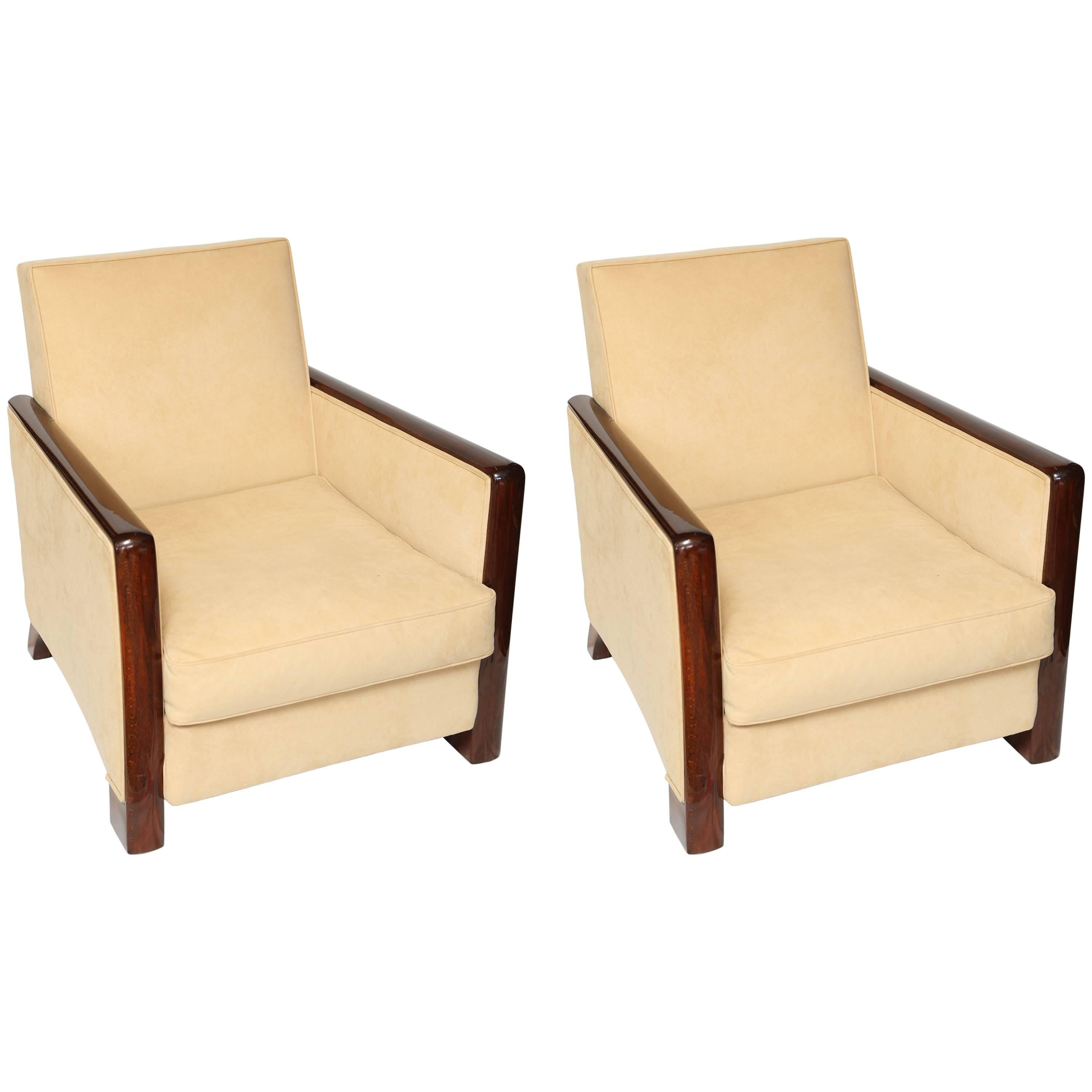 Beautiful Pair of French Art Deco Rosewood 1930s Armchairs