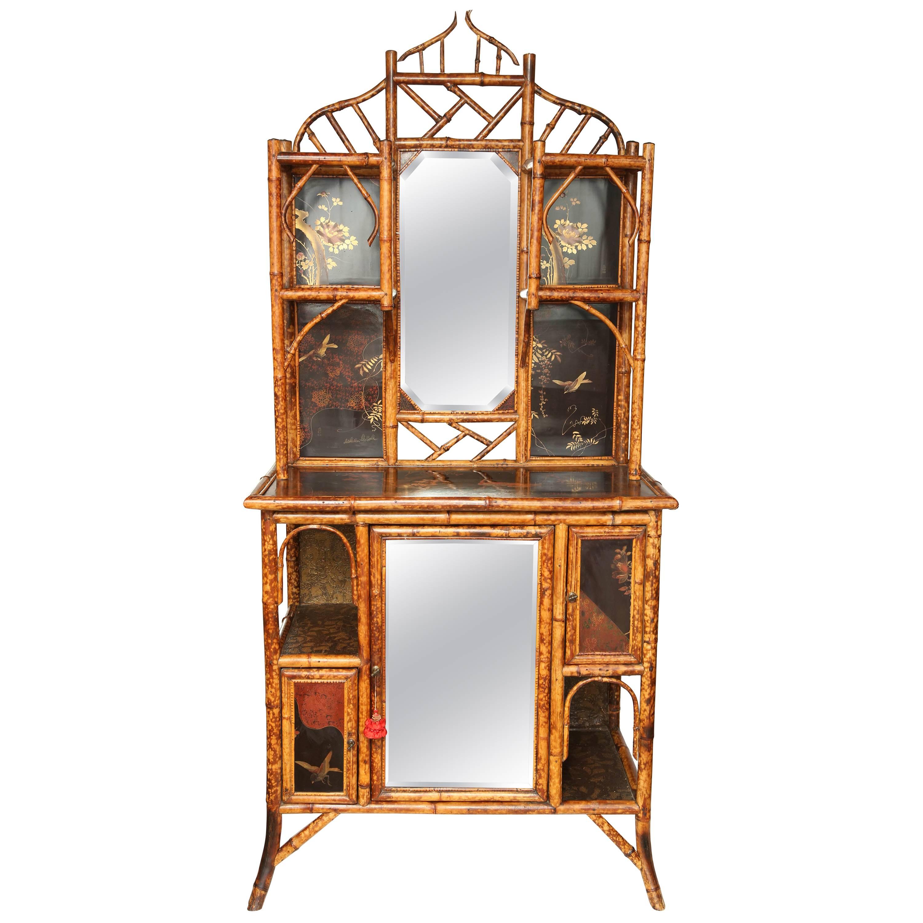 Beautiful 19th Century English Bamboo Lacquer Curio Cabinet