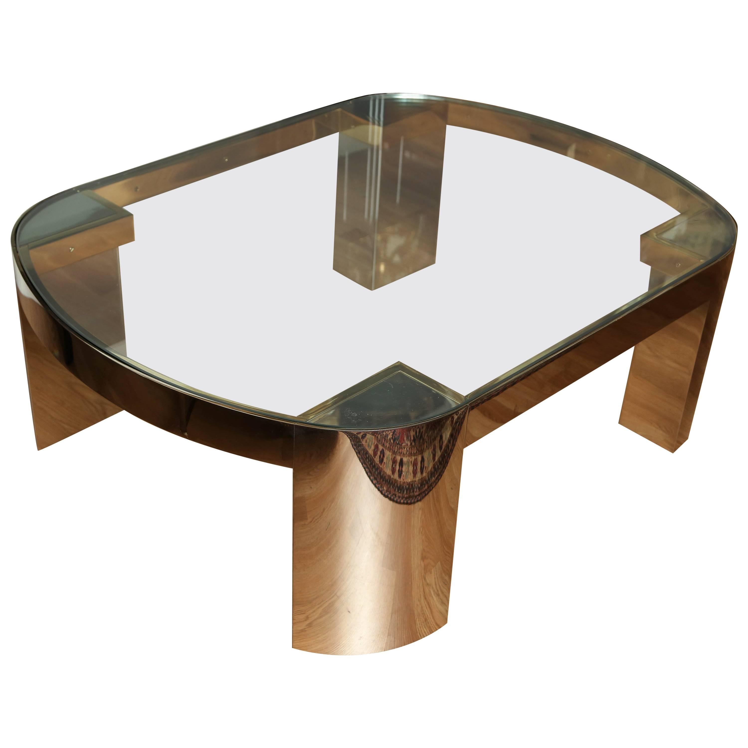 Brass and Stainless Steel Coffee Table by Karl Springer