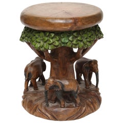 Carved Wood Elephant Garden Seat