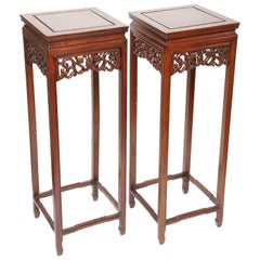 Pair of Carved Oriental Rosewood Pedestals