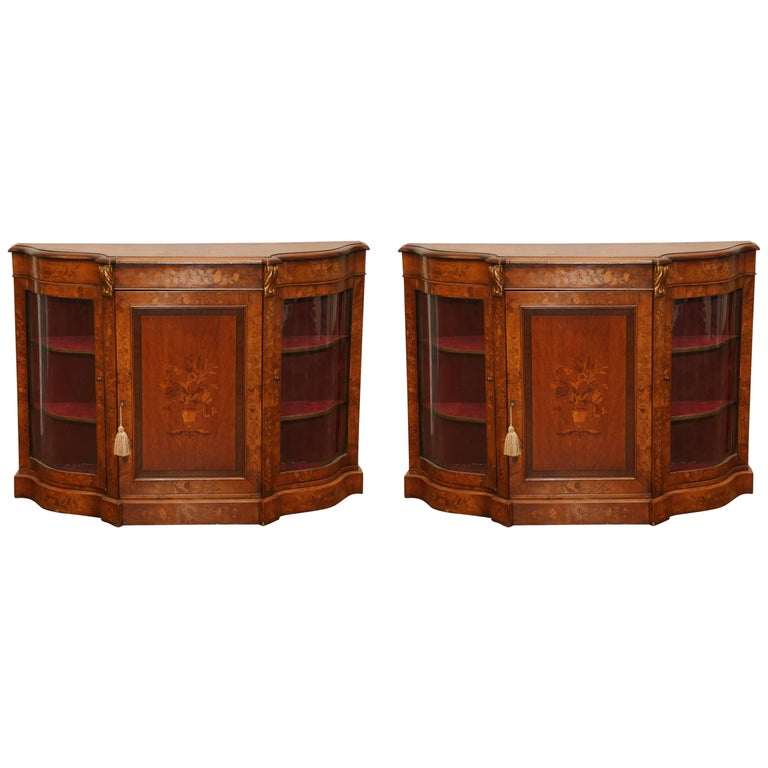 Superb Pair Of 19th Century English Inlaid Credenzas For Sale At