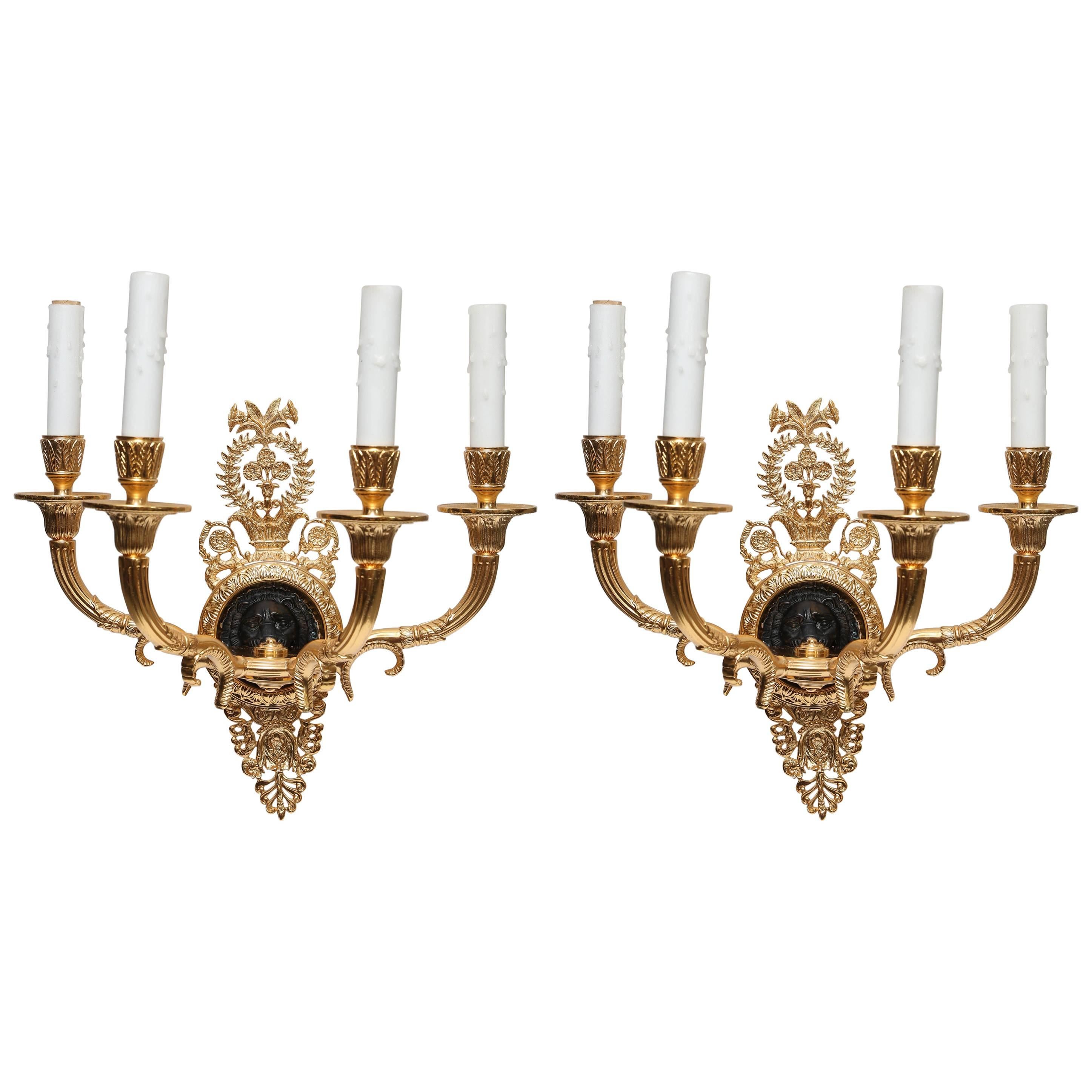 Pair of 24K Plated Continental Bronze Sconces