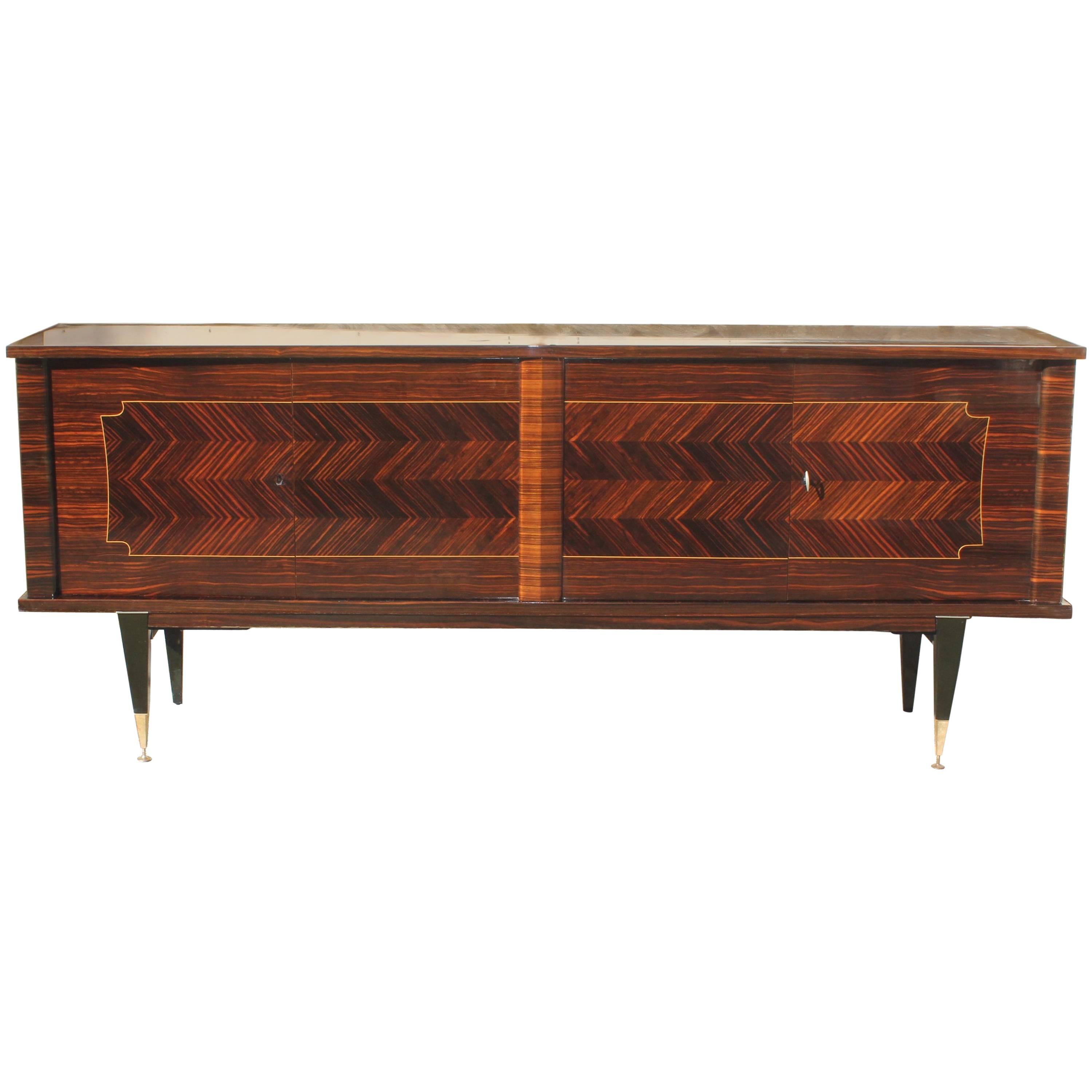 Beautiful French Art Deco Macassar Ebony Sideboard / Buffet / Bar, circa 1940s