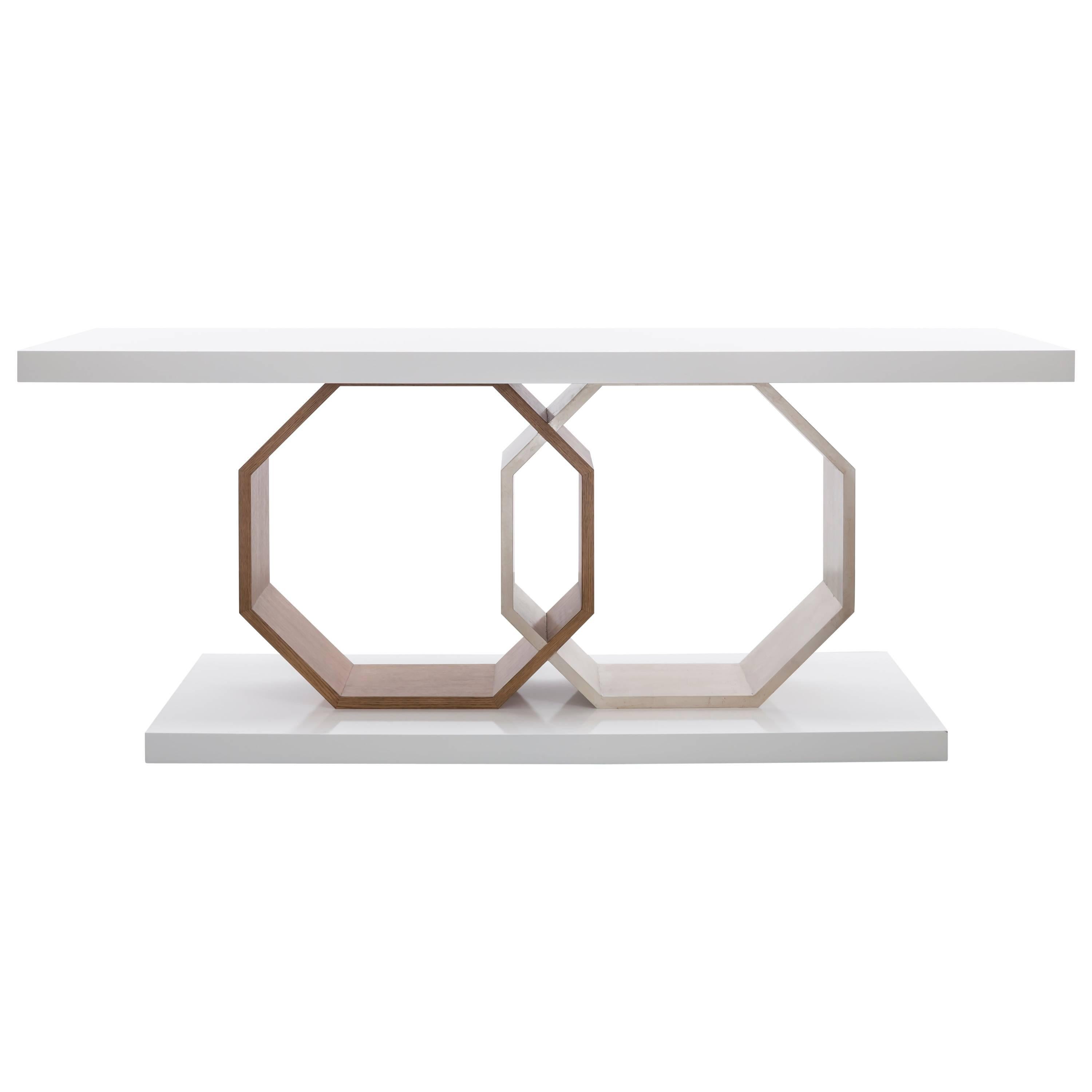 MILA CONSOLE TABLE - Modern Console with Mixed Wood Finish and Octagon Details For Sale