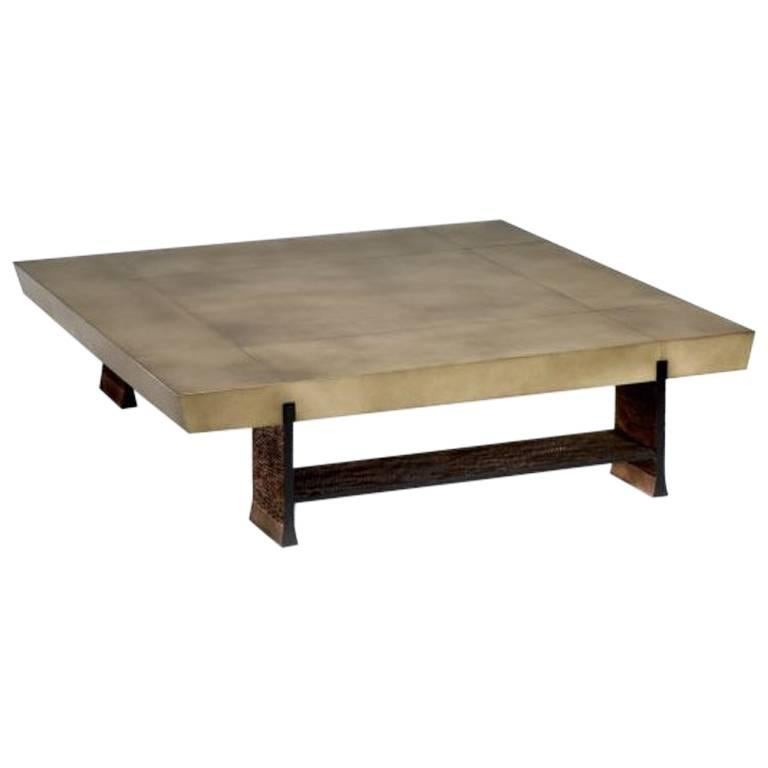 Coffee Table Parchment Bronze Beige Modern Contemporary For Sale