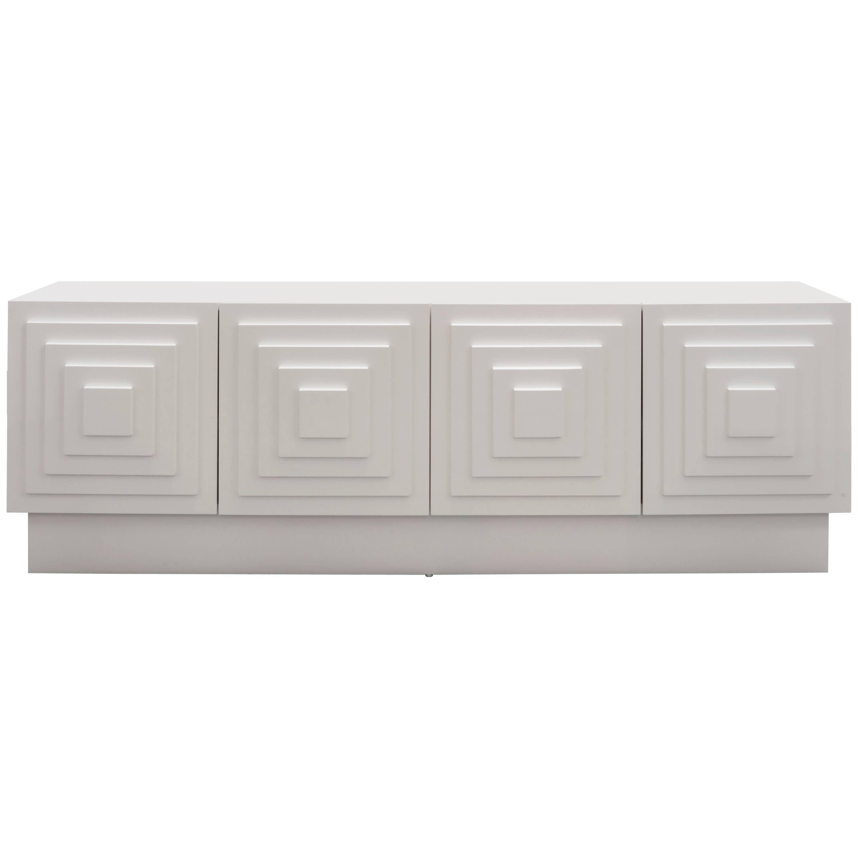 GAULTIER MEDIA CREDENZA - Modern Geometric Cabinet in White Lacquer For Sale