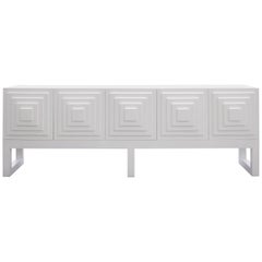 GAULTIER CREDENZA - Modern geometric cabinet in white lacquer finish