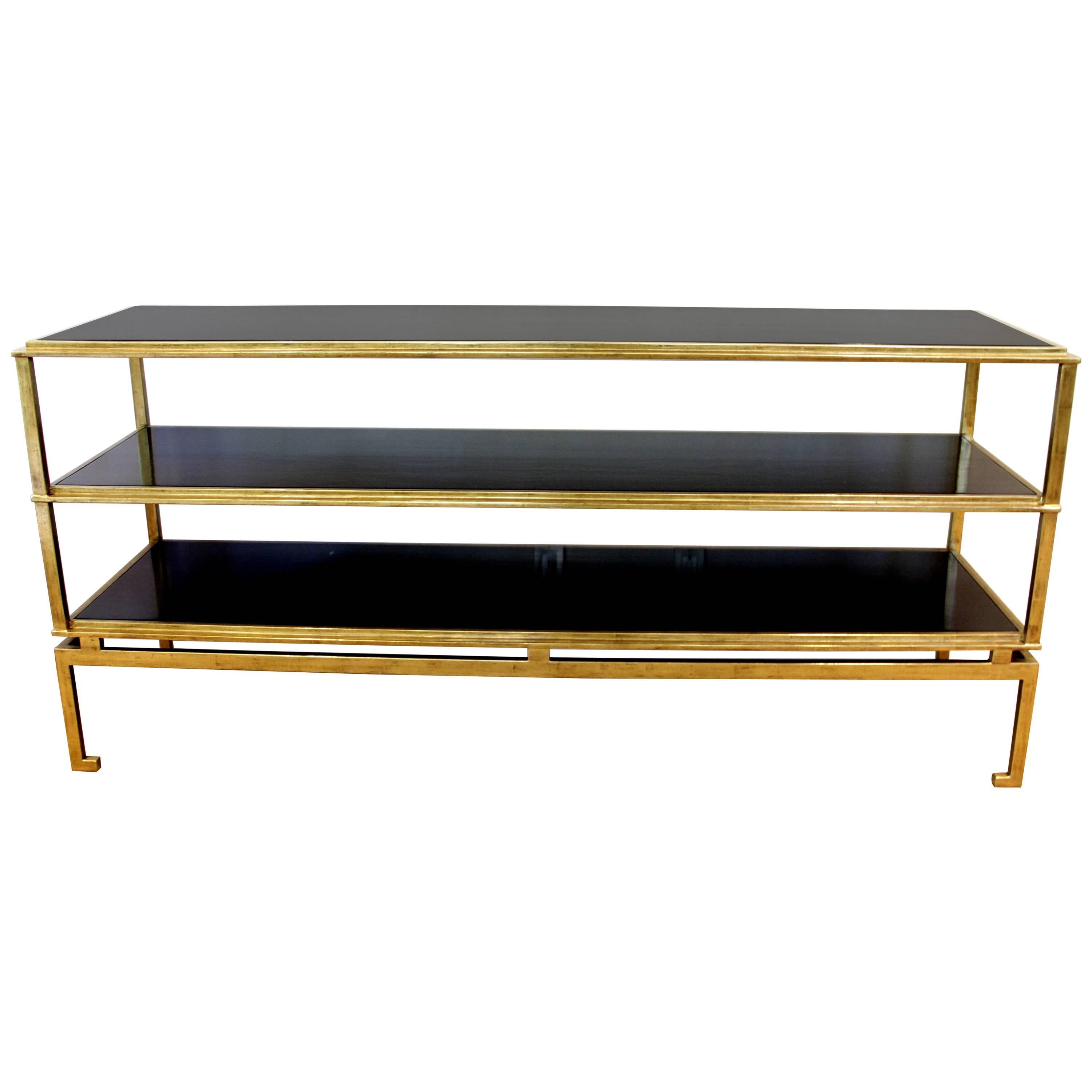 Console Ebonized Walnut Dutch 22-Karat Gold Leaf Metal Frame Paul Ferrante For Sale