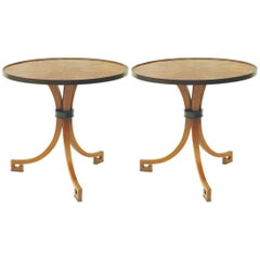 New Pair of Side Tables Circle Walnut Ebonized three Leg Brown Nightstands