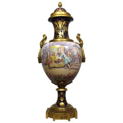 Antique French 19th Century Napoleon III Sévres Style Porcelain and Ormolu Mounted Urn