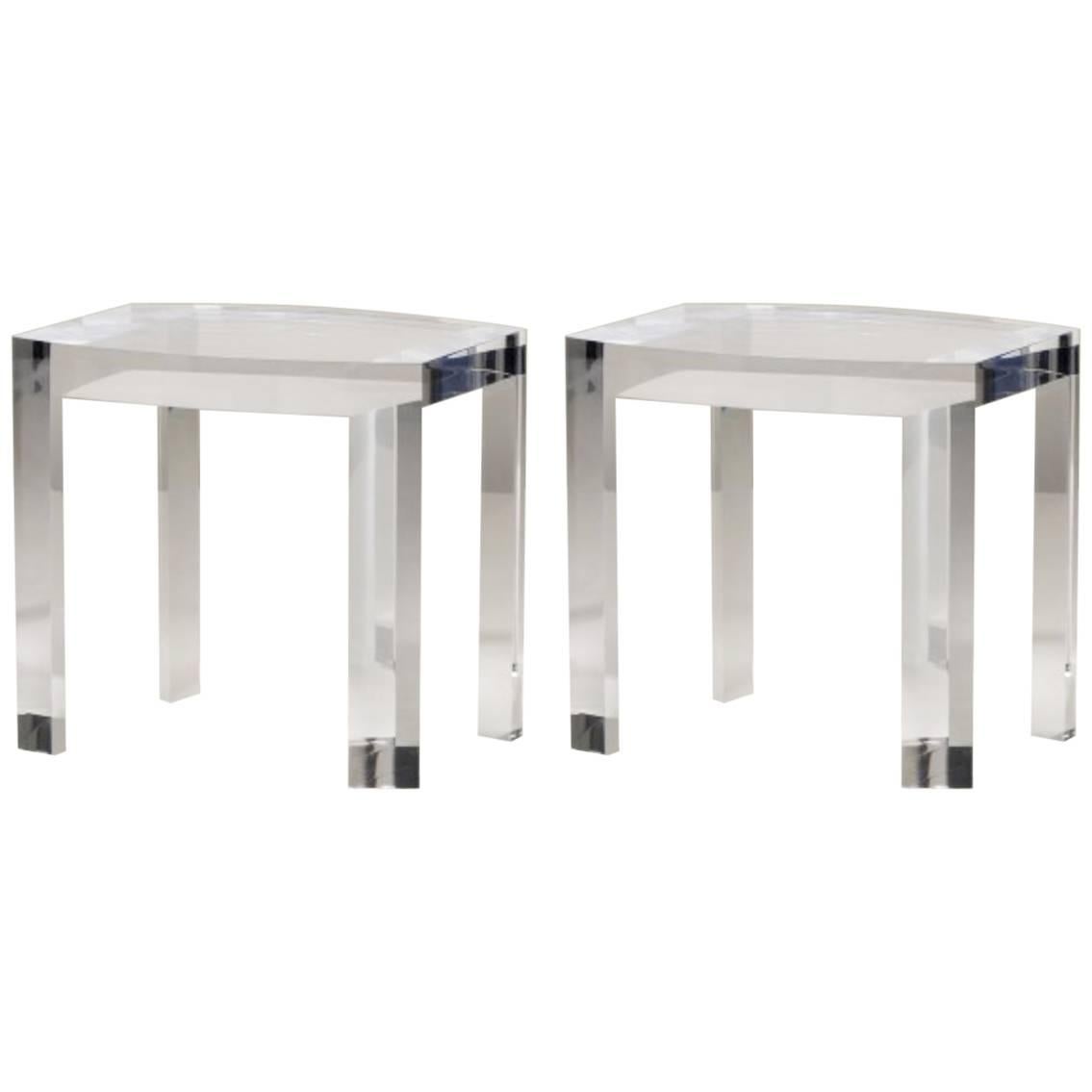 Solid Italian Acrylic Side Tables End Table Clear Lucite For Sale