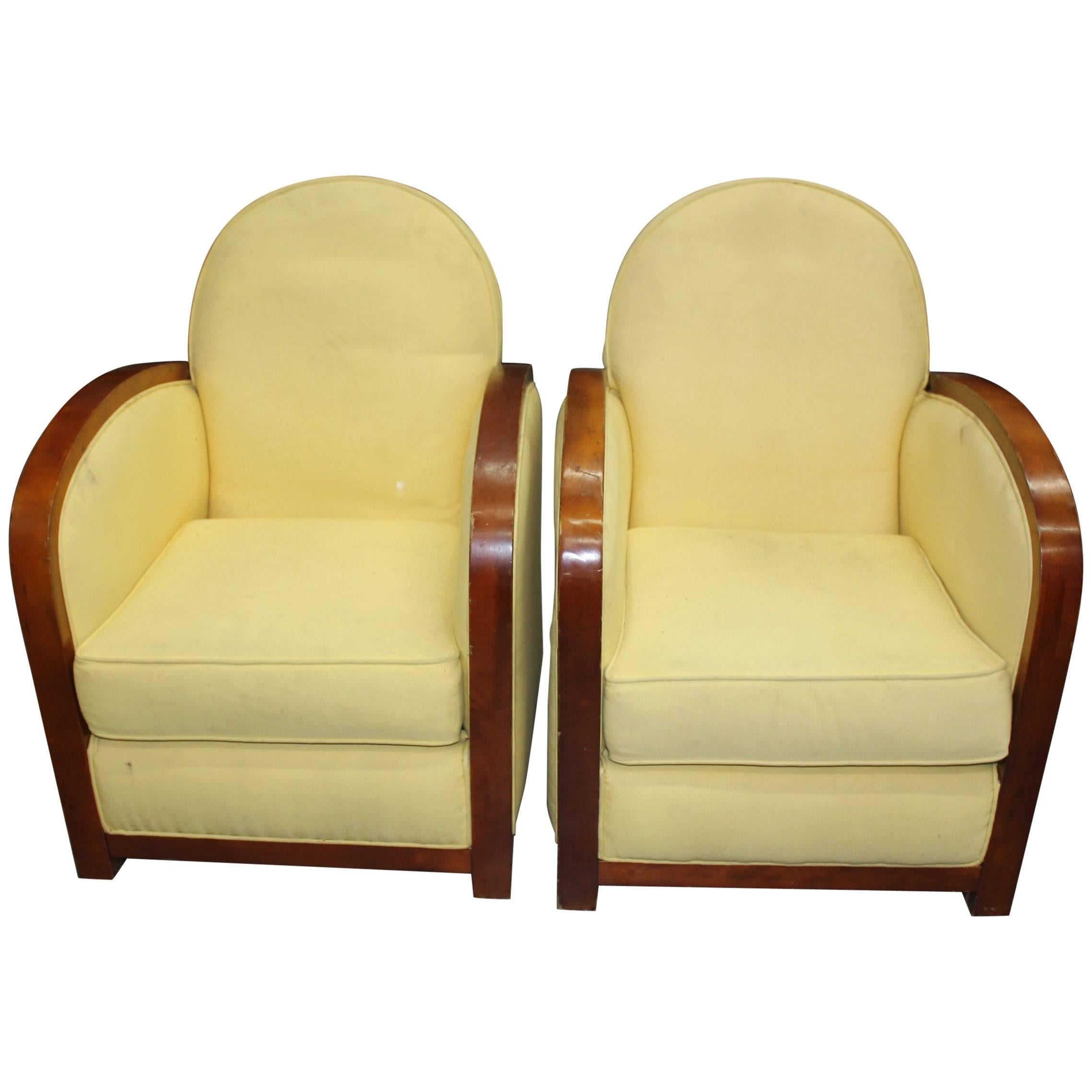 Fine Pair of French Art Deco Speed Armchairs or Club Chairs, circa 1940s
