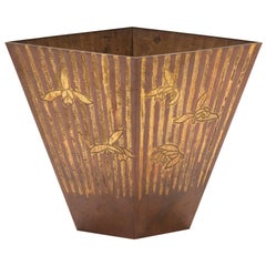 Retro Mid-20th Century Japanese Hand Beaten Copper Vase with Iris and Stripes