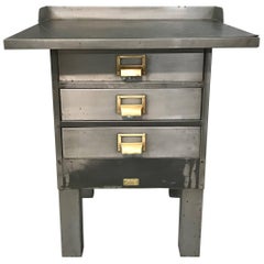 Industrial Brushed Steel and Brass Printer's Work Station by Allsteel