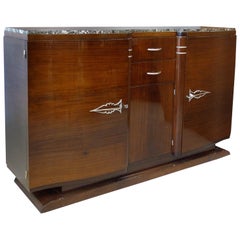 French Art Deco Marble-Top Buffet with Chrome Hardware