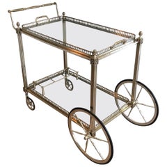 Silvered Brass Bar Cart with Removable Tray Attributed to Maison Baguès