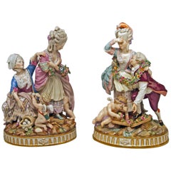 Antique Meissen Pair Figurines The Broken Bridge and The Broken Eggs  Michel Acier, 1860