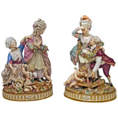 Meissen Pair Figurines The Broken Bridge and The Broken Eggs  Michel Acier, 1860