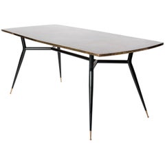 Midcentury Italian Sputnik Legs Dining Room Table, Desk with Bronze Veneer Top