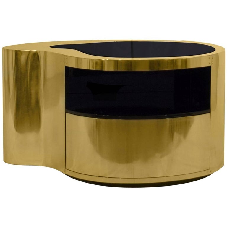 Curvy Nightstand or Side Table in Brass Finish For Sale