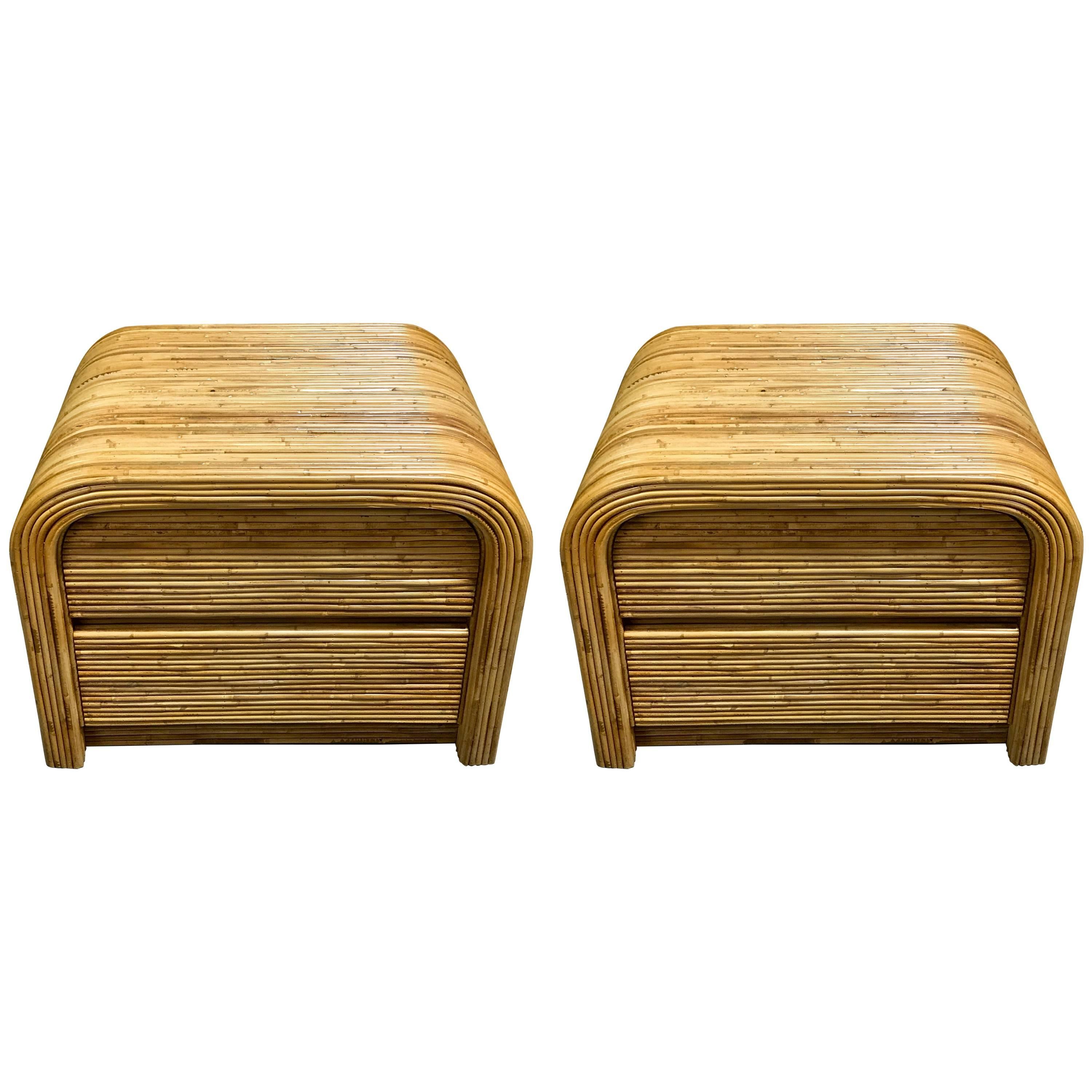 Large Pair of Bamboo End Tables in the Manner of Gabriella Crespi