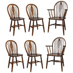 Set of Six Antique Dining Chairs, English, Hoop Back, Windsor, Wheelback Elm