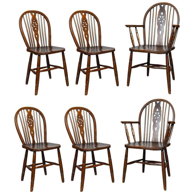 Set Of Six Antique Dining Chairs English Hoop Back Windsor Set Of Six Antique Dining Chairs English Hoop Back Windsor Wheelback Elm