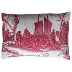 Antique 'La Peche Et Le Commerce Maritime' 18th Century French Toile de Jouy Cushion