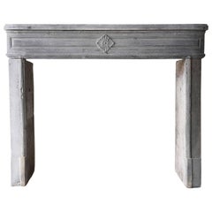 Late 18th Century Antique Fireplace of Grey Marble Stone