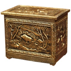 Mid-20th Century French Copper Repousse Decorative Box with Hunting Scenes