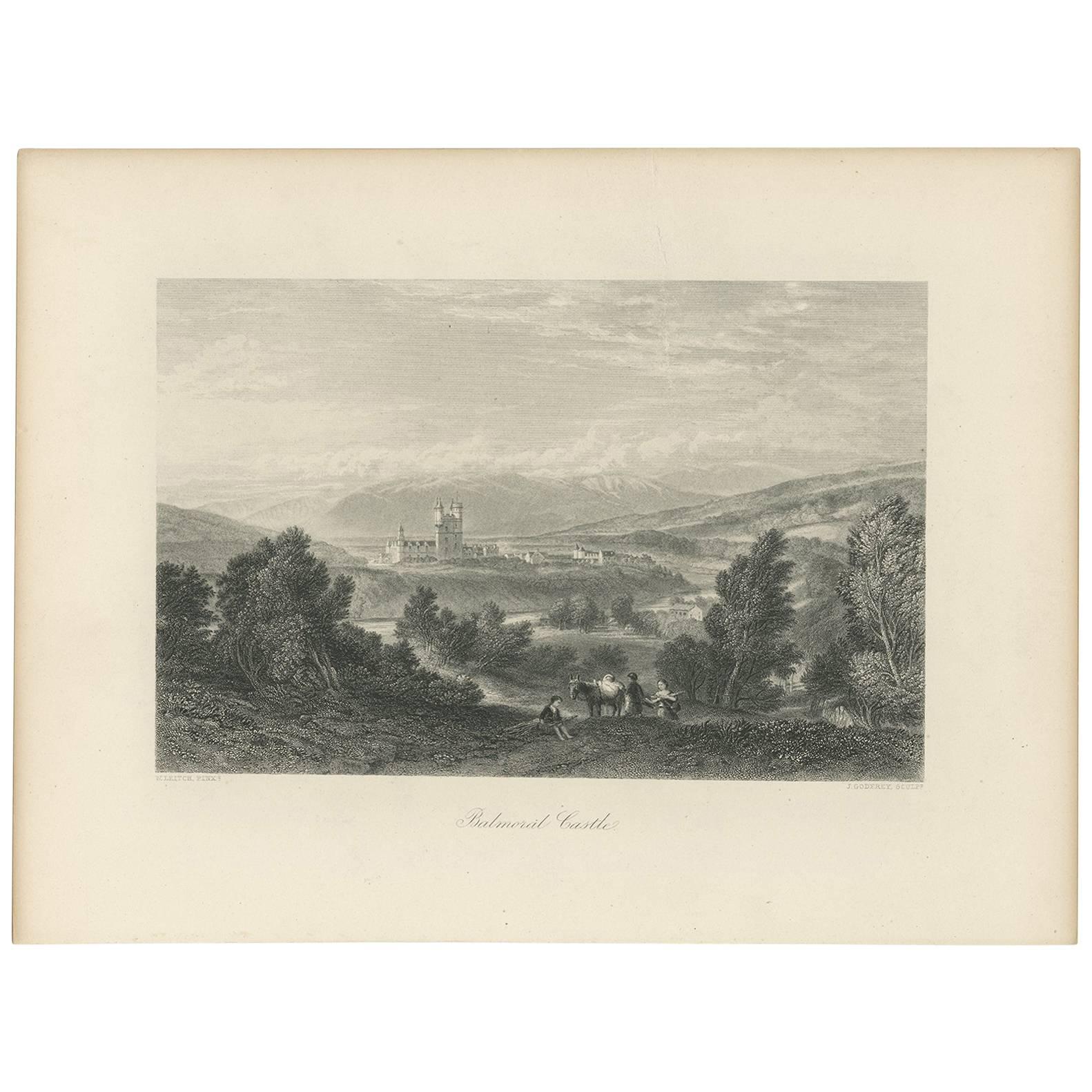 Antique Print of Balmoral Castle in Royal Deeside, Aberdeenshire, circa 1875