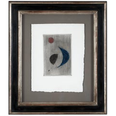 Graphique géométrique abstrait en bleu, rouge et noir à l'encre sur papier par A. Luiz Piza