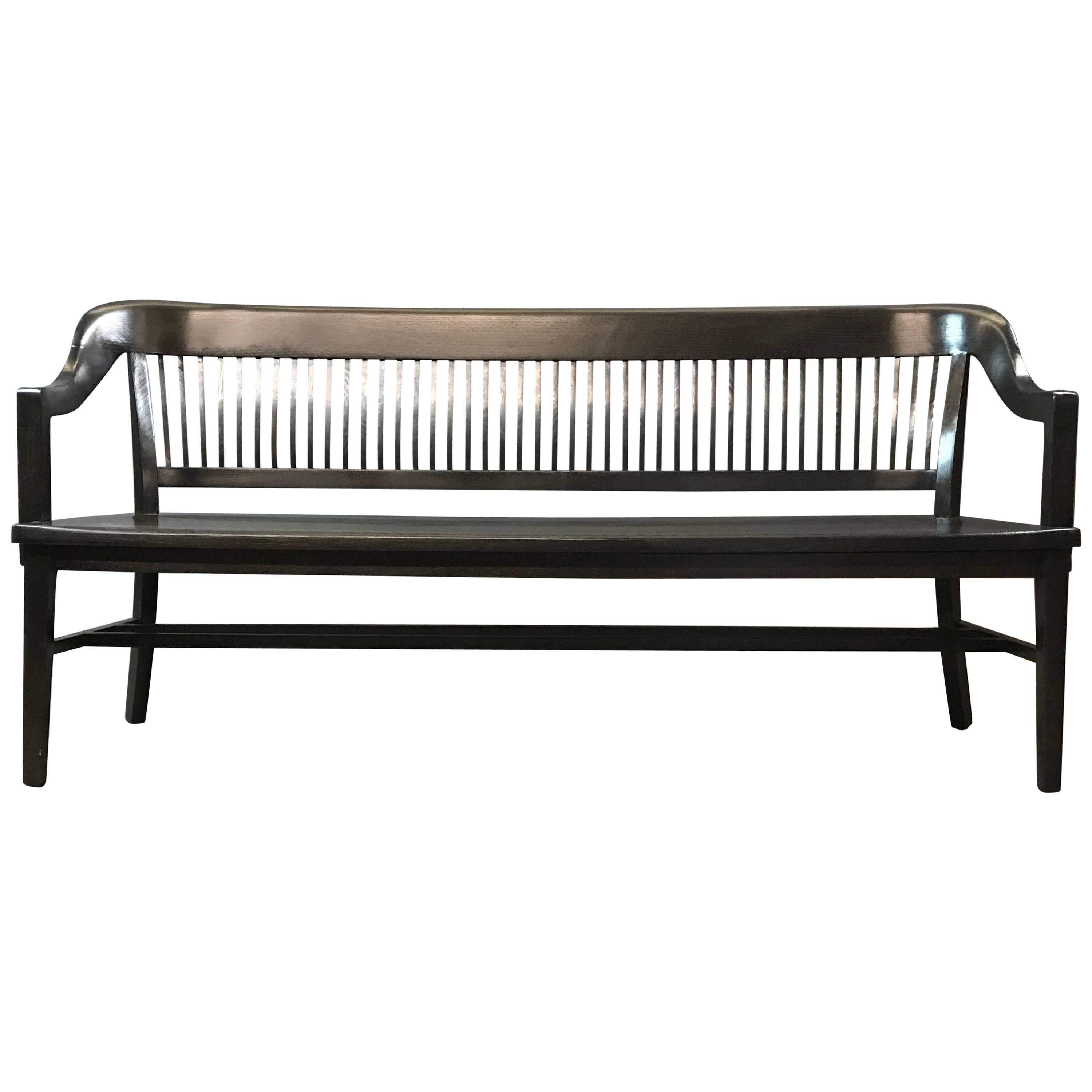  Midcentury Ebonized Oak US Courthouse Armchair Bench